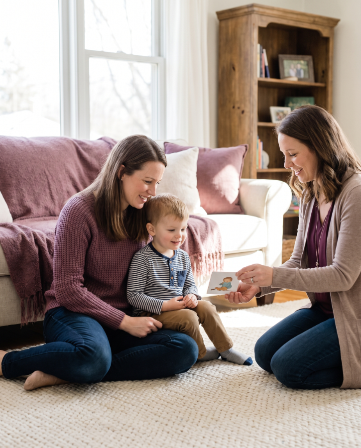 Parent and child during an in-home therapy session